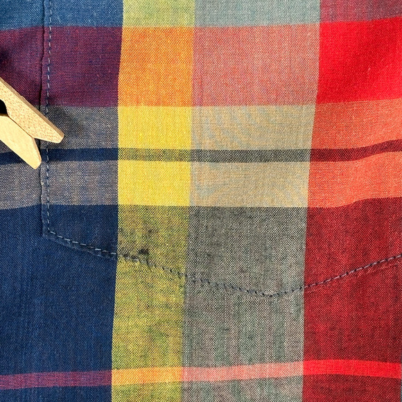 Vintage McGregor Shirt Adult LARGE Red Purple Green Patchwork Plaid Rainbow 80s - Picture 7 of 9